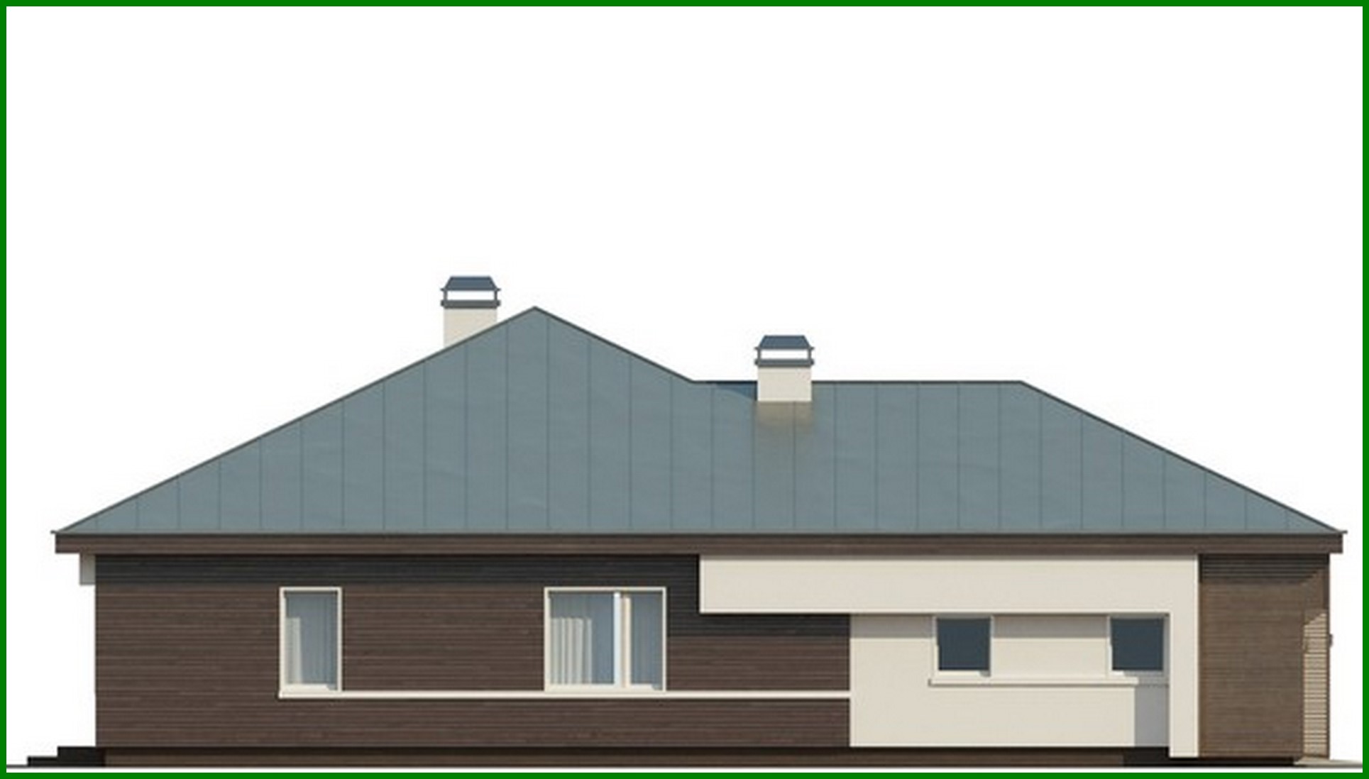 Visualization gallery - The project of a one-story cottage with a garage for two cars