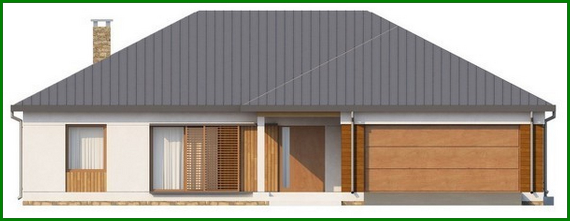 Visualization gallery - One-storey cottage project with a garage and a covered terrace