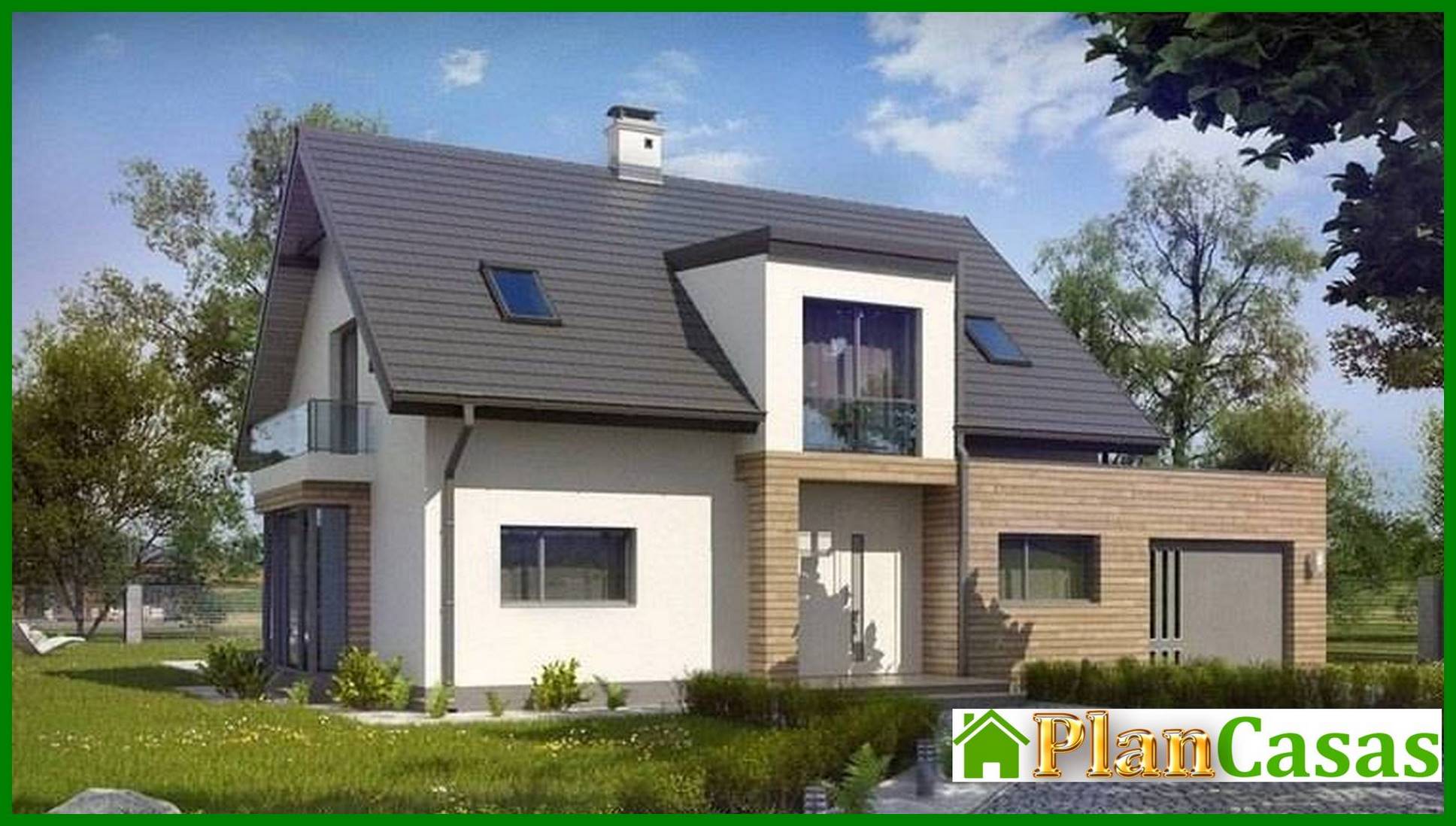 Cottage project with an original attic and garage house plan