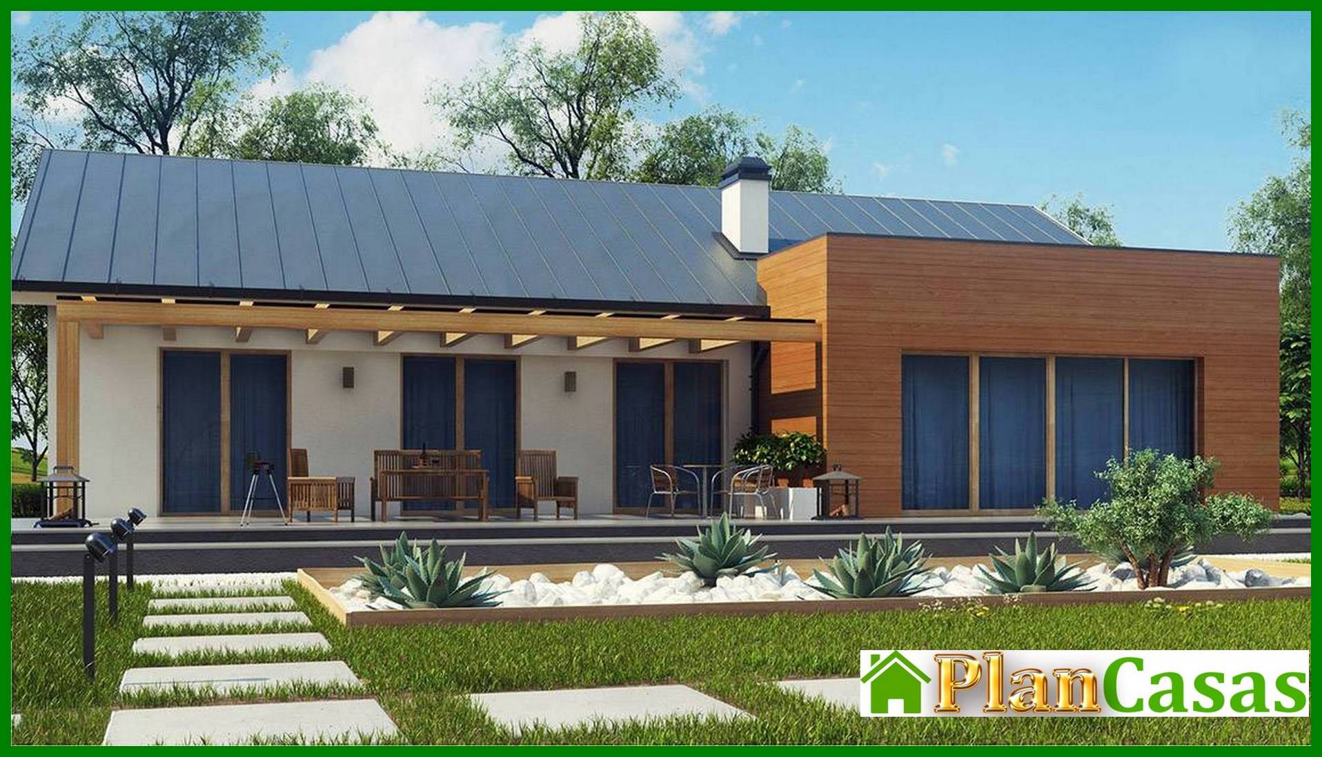 Visualization gallery - The project of a single-storey house of a simple form with a garage for two cars