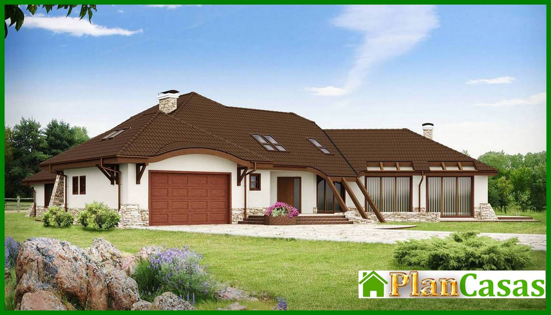 The project of a comfortable classic mansion with a garage for two cars house plan