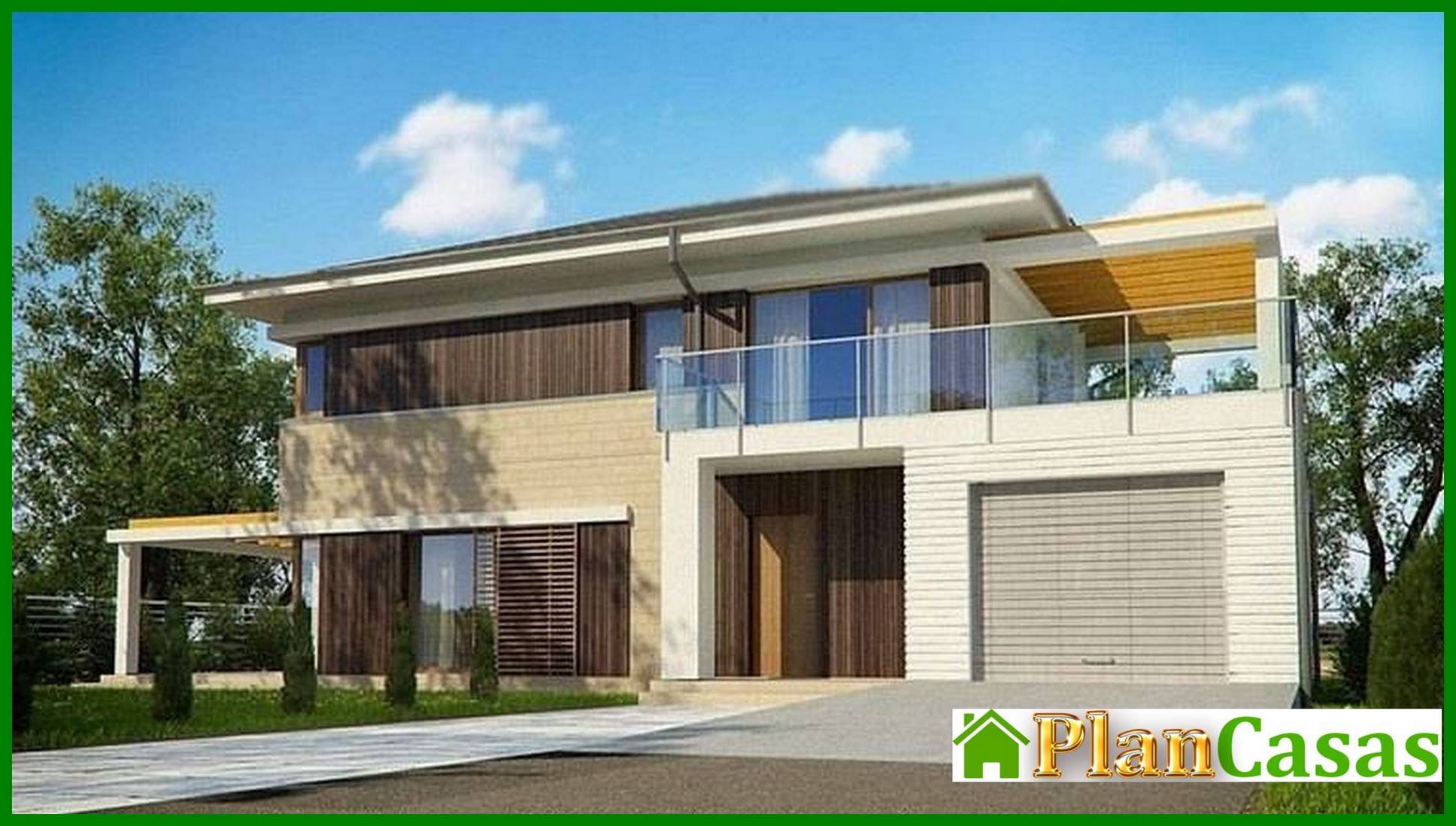The project of a stylish bright beautiful two-story house with a garage and a terrace house plan
