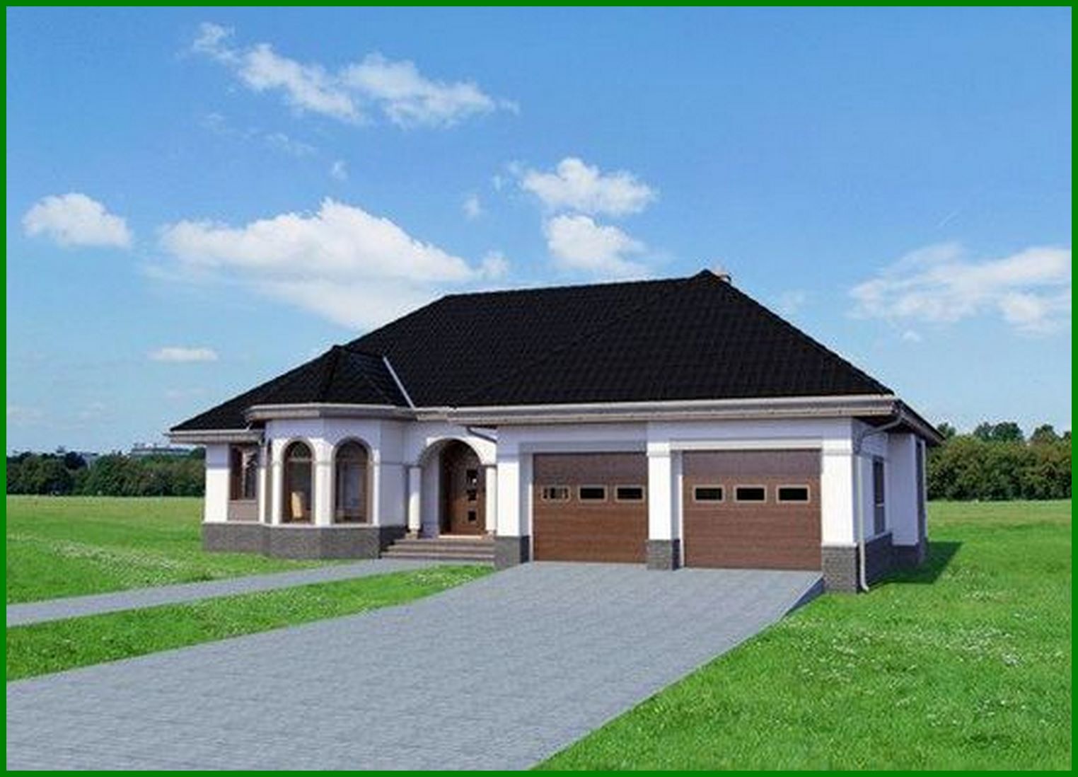 Visualization gallery - Beautiful one-story house with an interesting facade