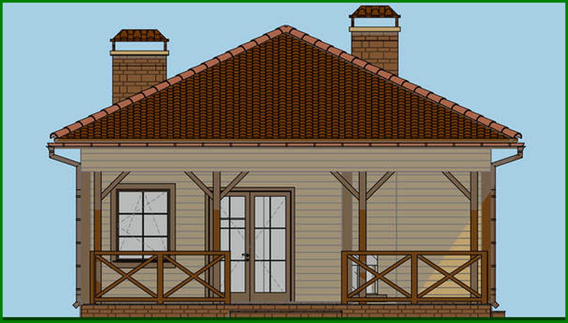 Visualization gallery - The project of a magnificent one-story house with a fireplace and barbecue