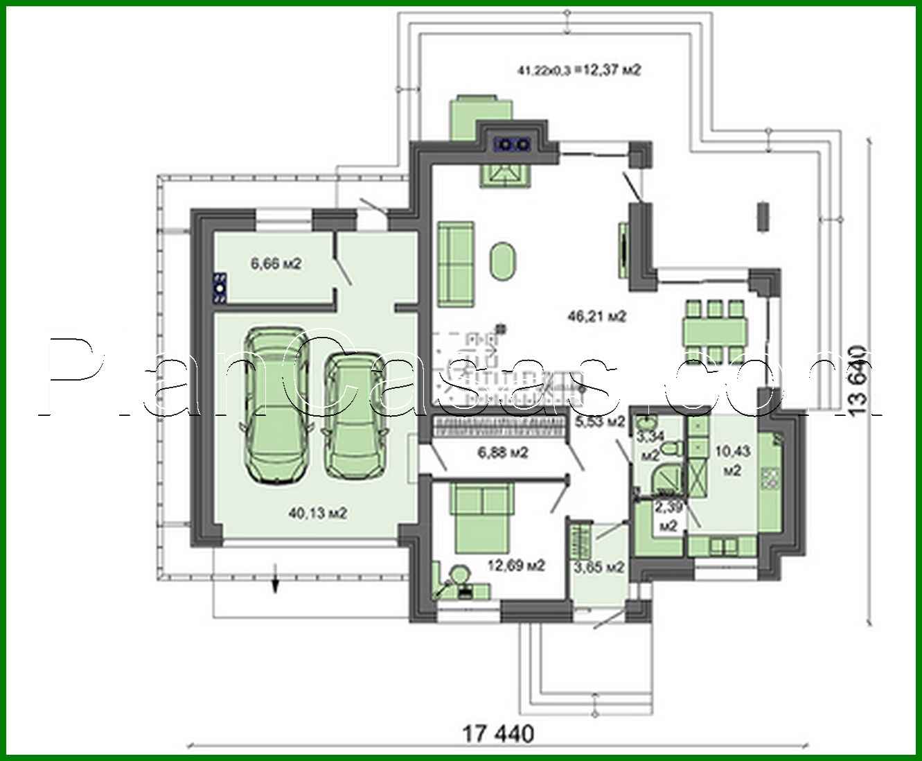 Visualization gallery - Plan of a two-story house with a garage for 2 cars