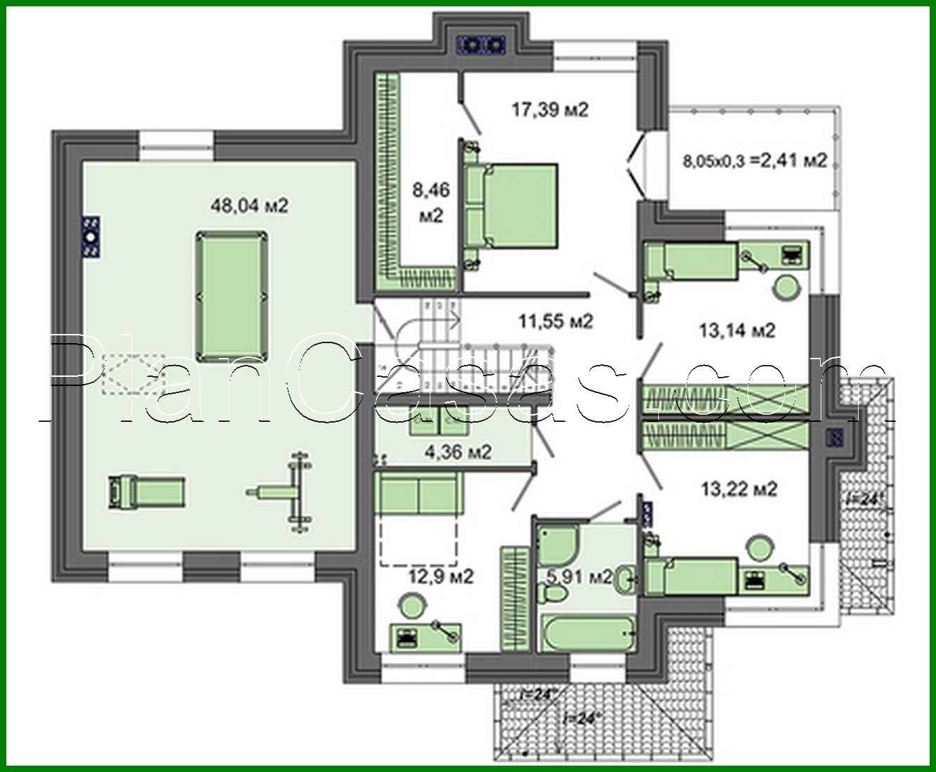 Visualization gallery - Plan of a two-story house with a garage for 2 cars