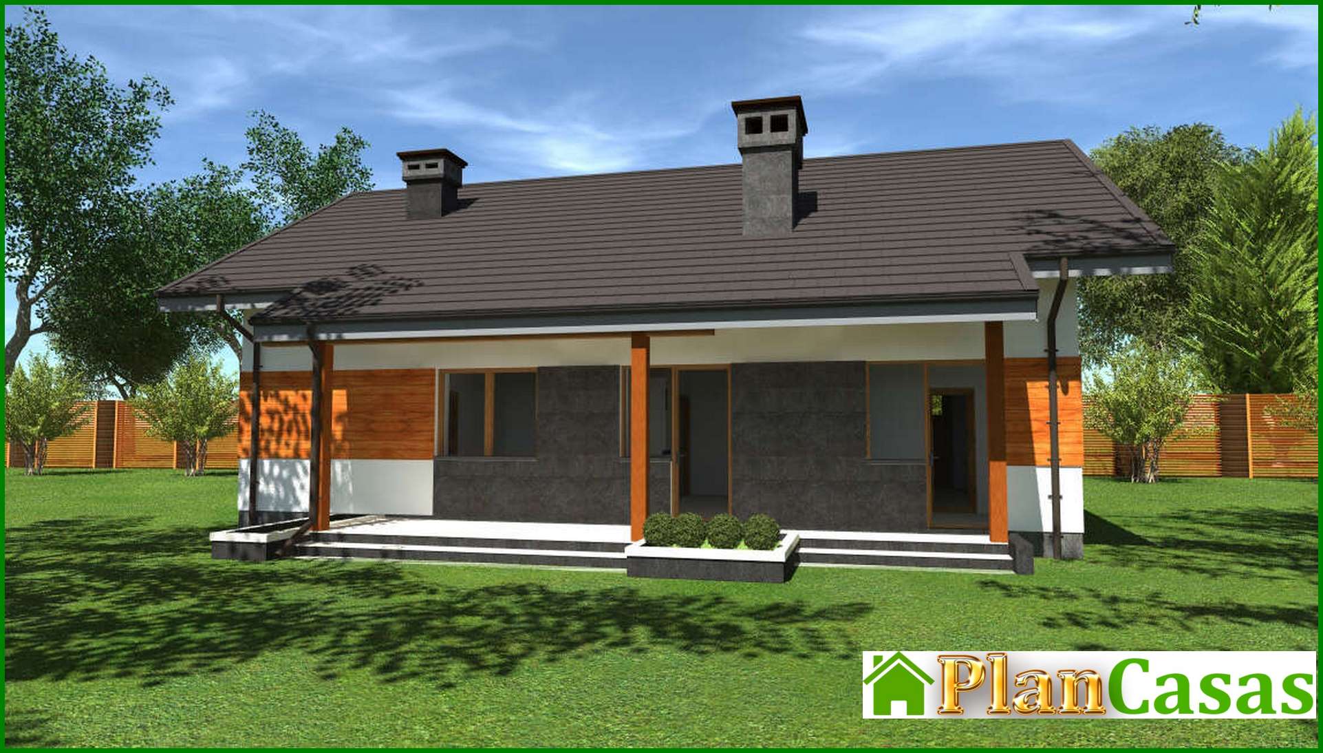 Visualization gallery - The project of a single-storey house in the European style with an area of 98 square meters with garage