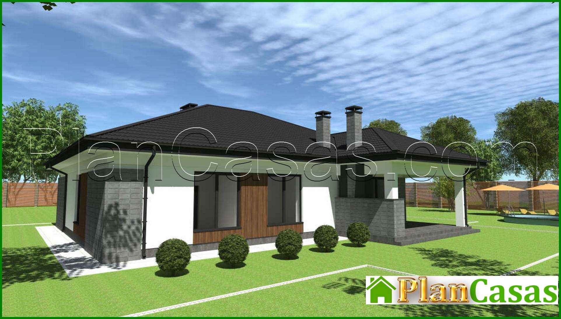 Visualization gallery - The project of a comfortable one-story house with an area of 172 sq. M. With a decor of gray stone and wooden panels