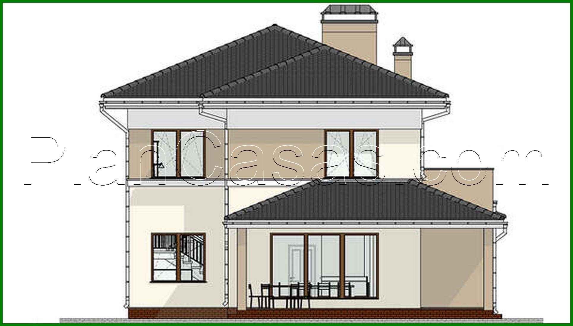 Galería de visualizaciones - Proyecto de una casa de campo de dos plantas en diseño blanco y chocolate con un área total de 178 m²