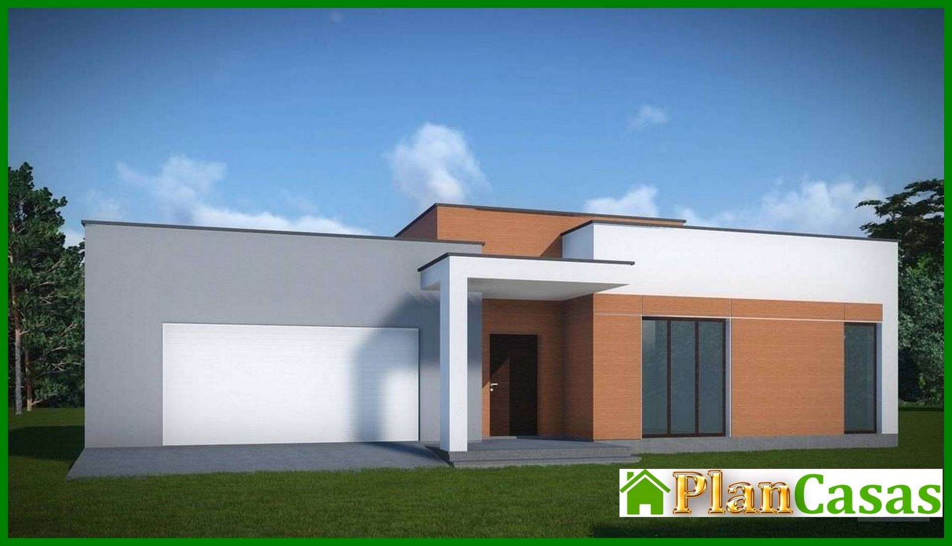Architectural project of a one-story house with a flat roof house plan