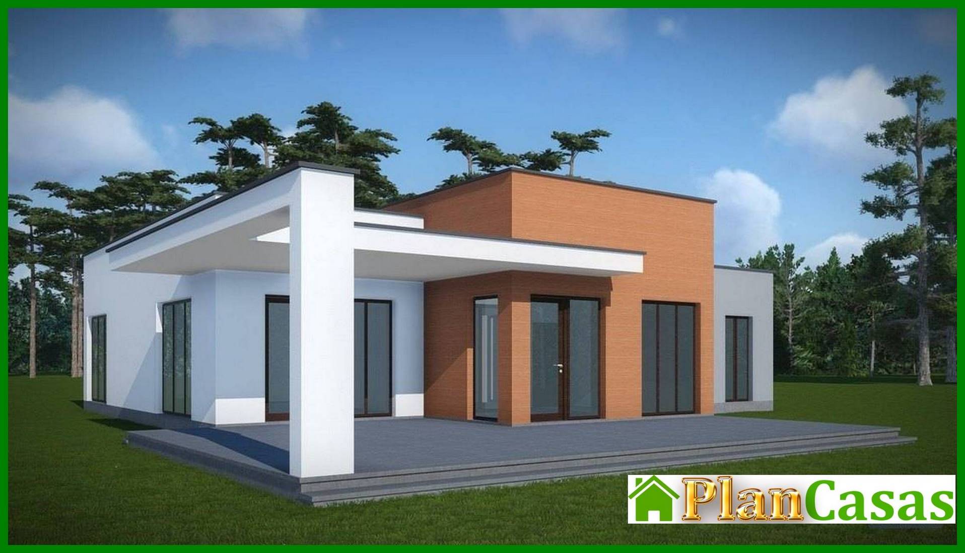 Visualization gallery - Architectural project of a one-story house with a flat roof