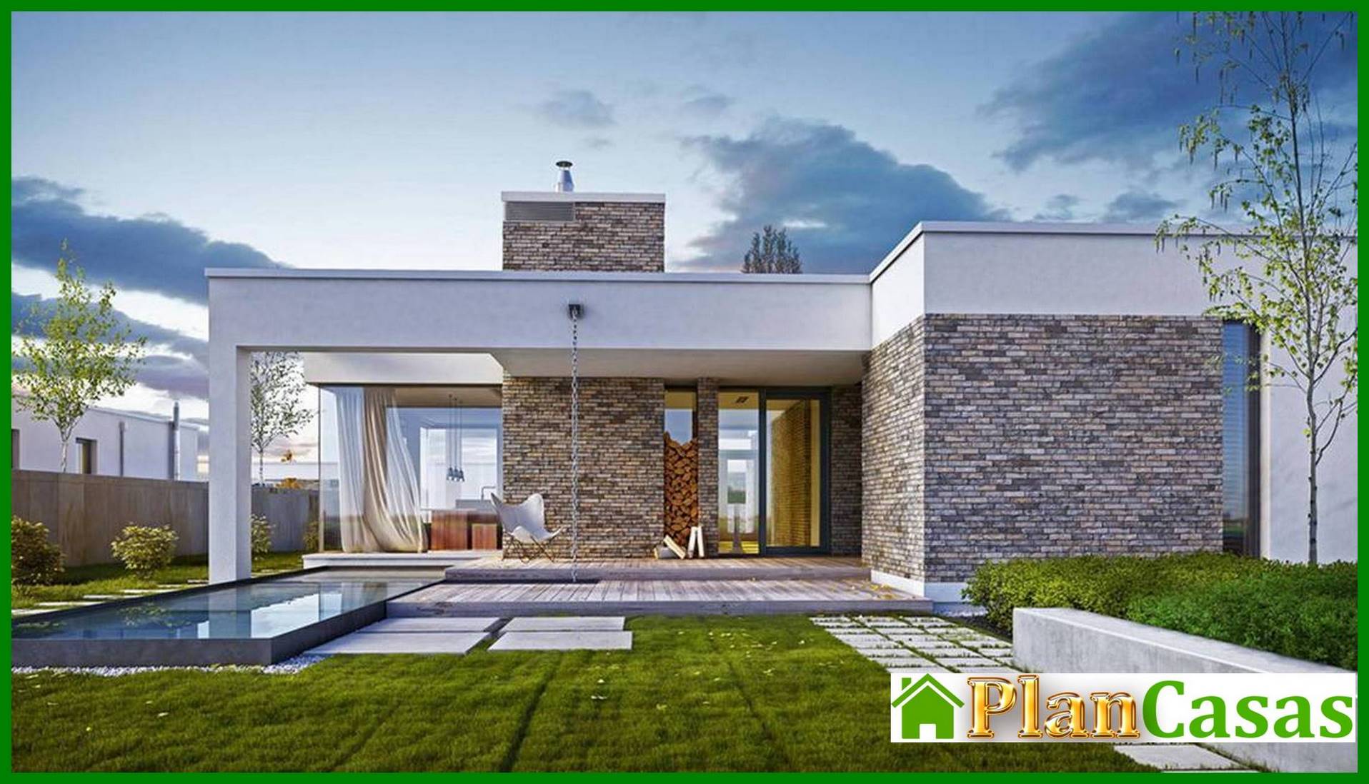 One-storey residential building with a swimming pool house plan