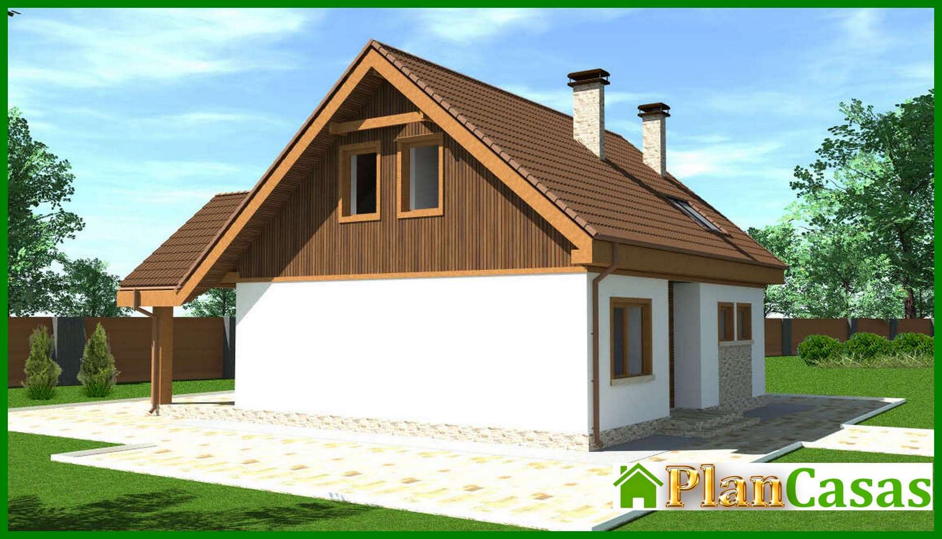 Visualization gallery - Plan of a compact European-style house with an area of 147 square meters. m, decorated with natural stone