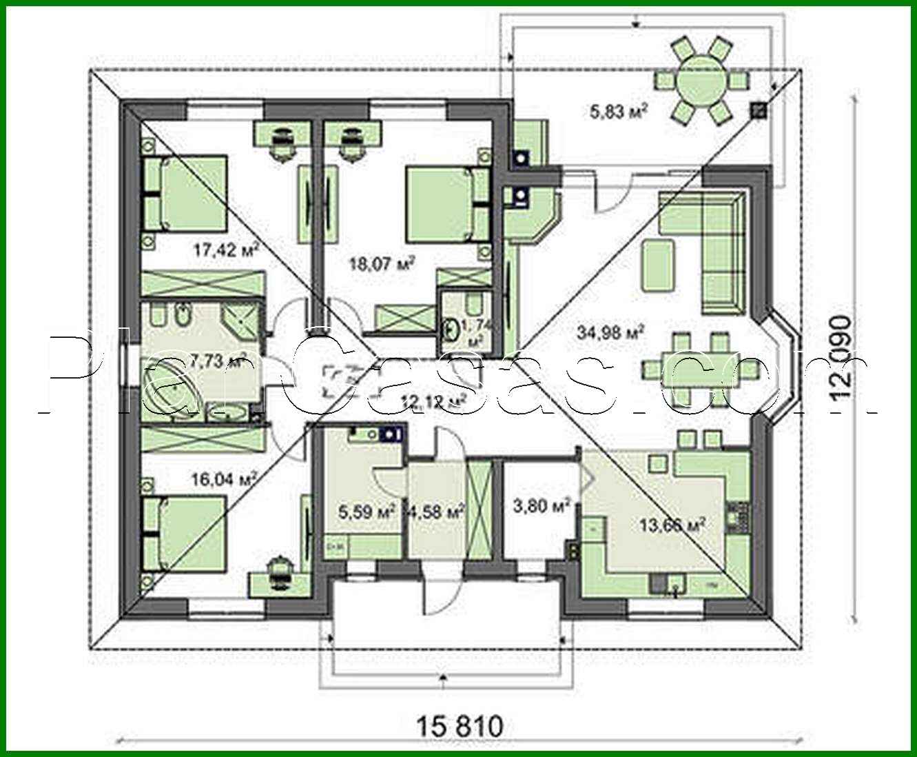 Visualization gallery - Project of a house with a multi-pitched roof, bay window and fireplace