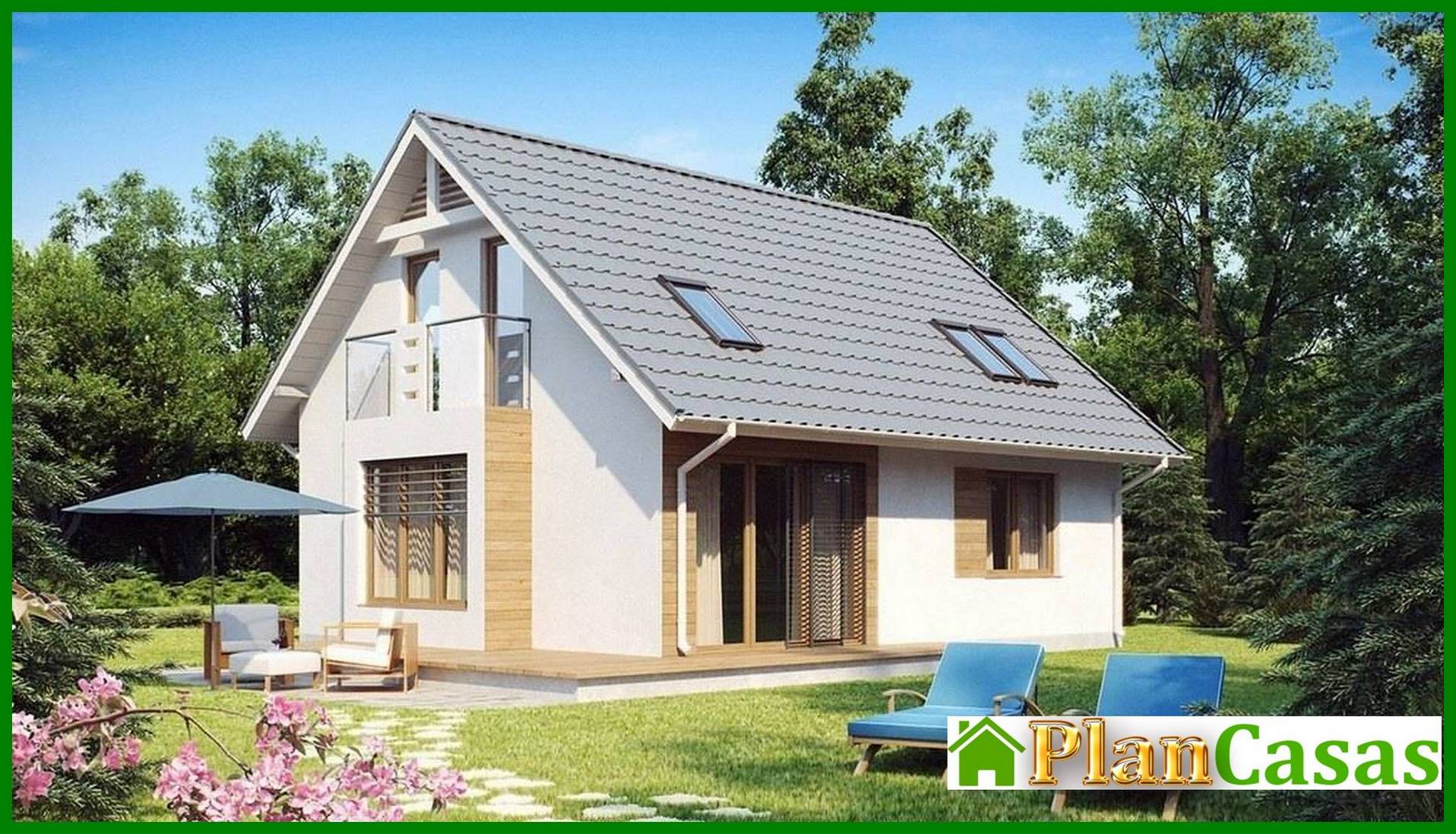 The project of a cottage with a bay window in the dining room house plan