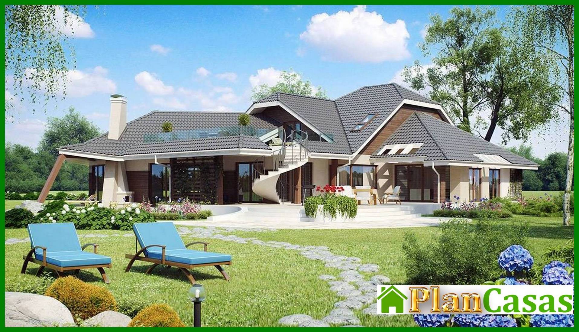 Visualization gallery - The project of a large original chic mansion with a garage for 2 cars