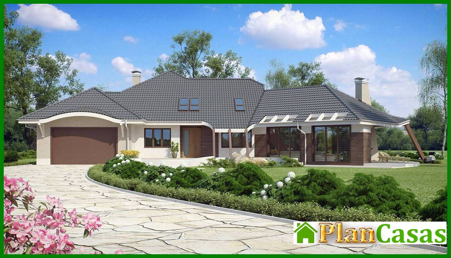 The project of a large original chic mansion with a garage for 2 cars house plan