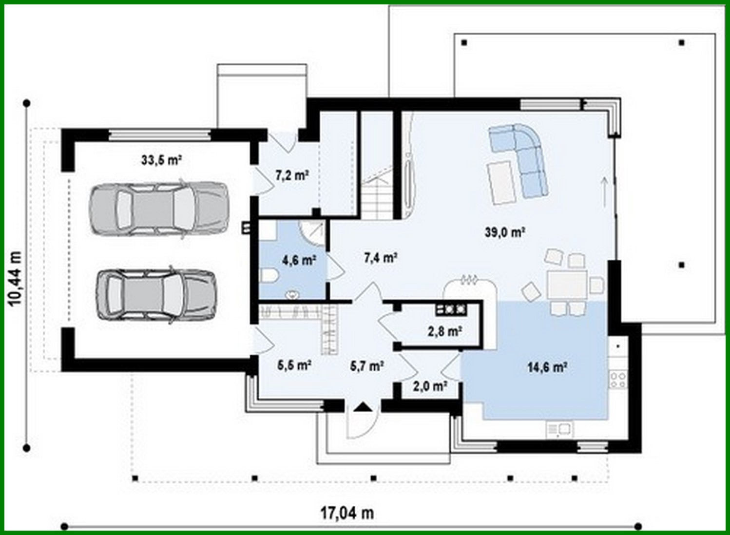 Visualization gallery - The project of a two-story modern cottage with a garage for two cars