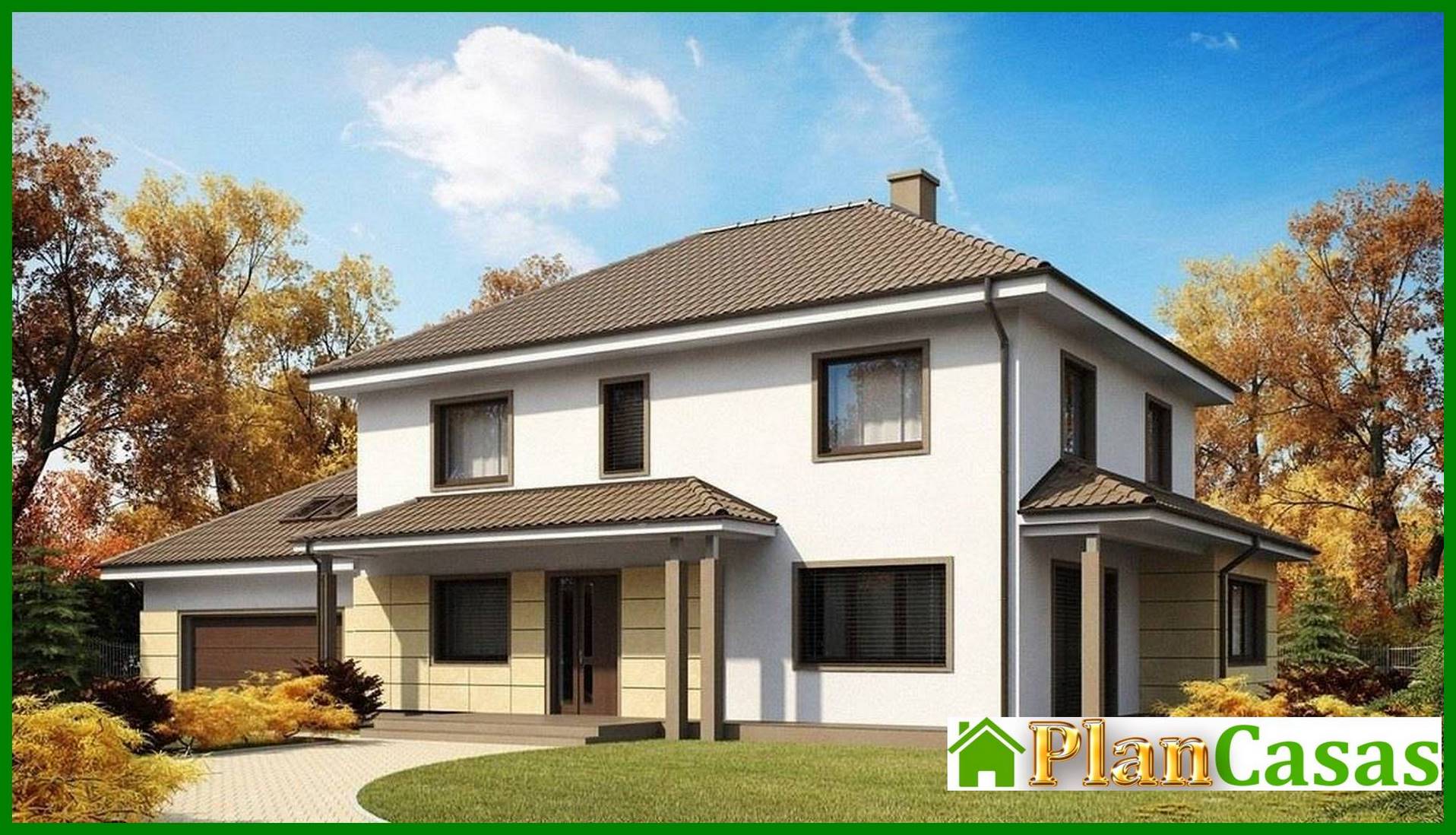 The project of a two-story cottage with a garage and a multi-pitch roof house plan