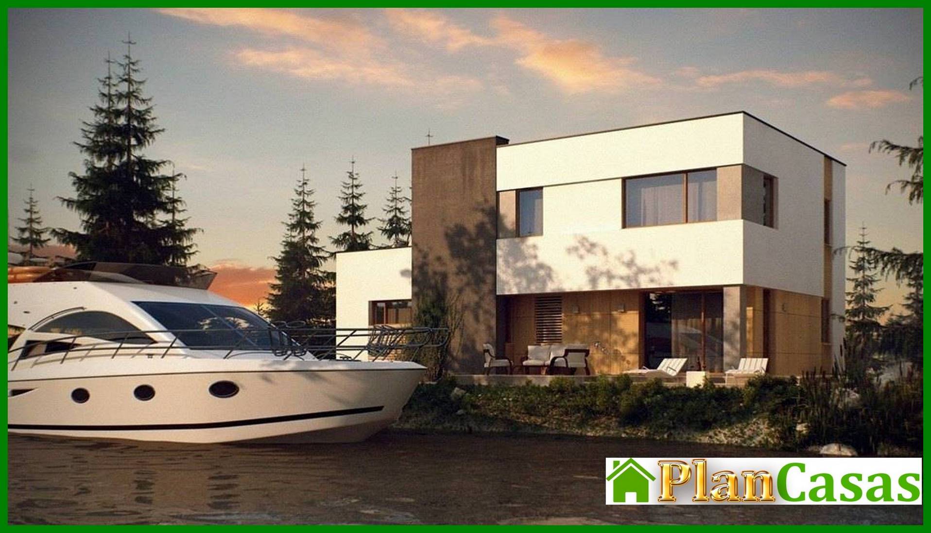 Visualization gallery - A project of a two-story modernist cottage with a garage and a terrace