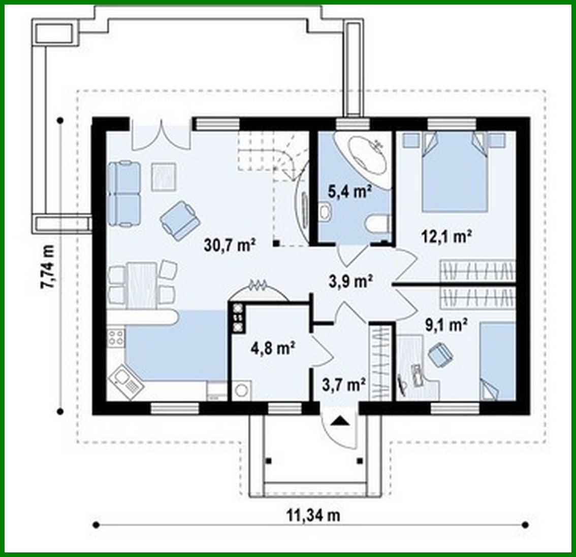 Visualization gallery - Project of a house with a gable roof and an attic room
