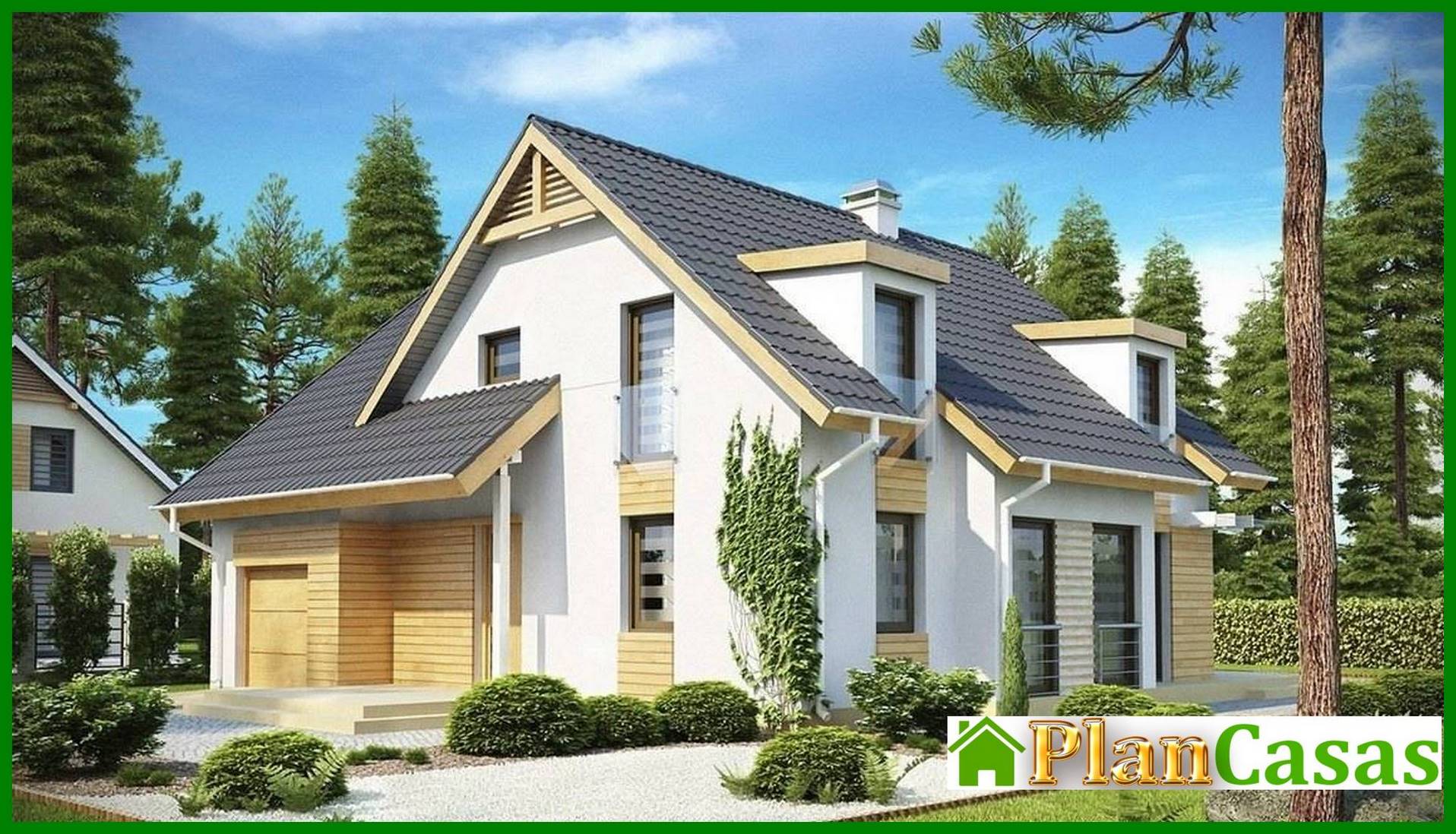 Visualization gallery - Project of a cottage with skylights and frontal garage