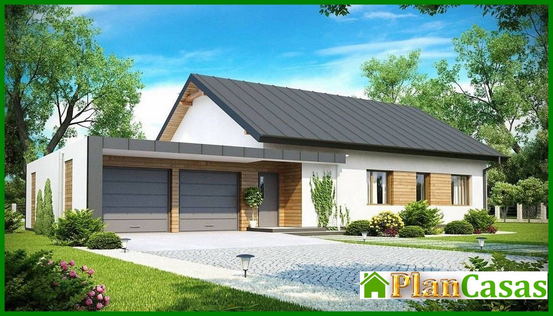 One-storey cottage project with a side garage house plan