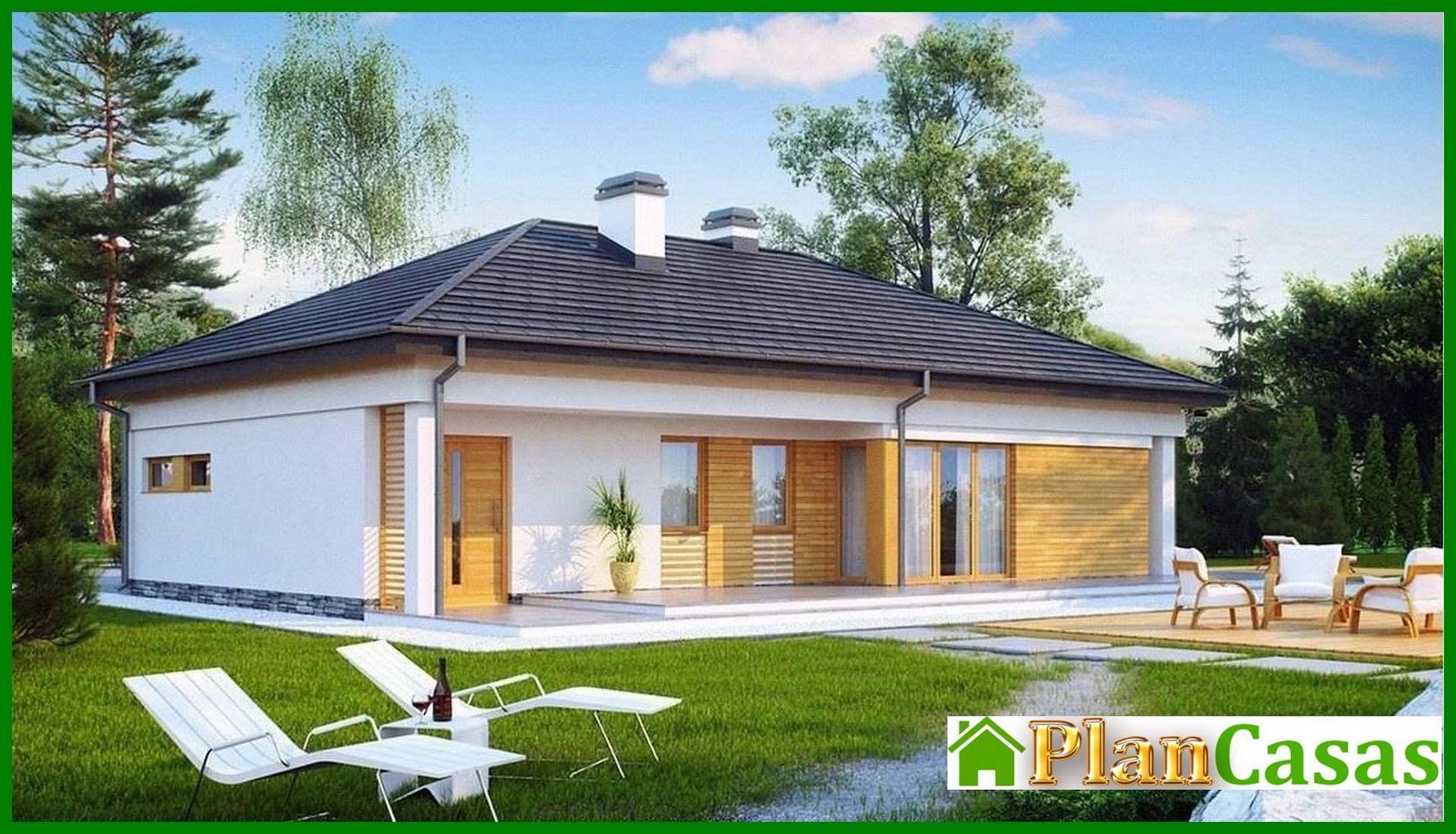 Project of a functional one-story cottage with a garage for 2 cars house plan