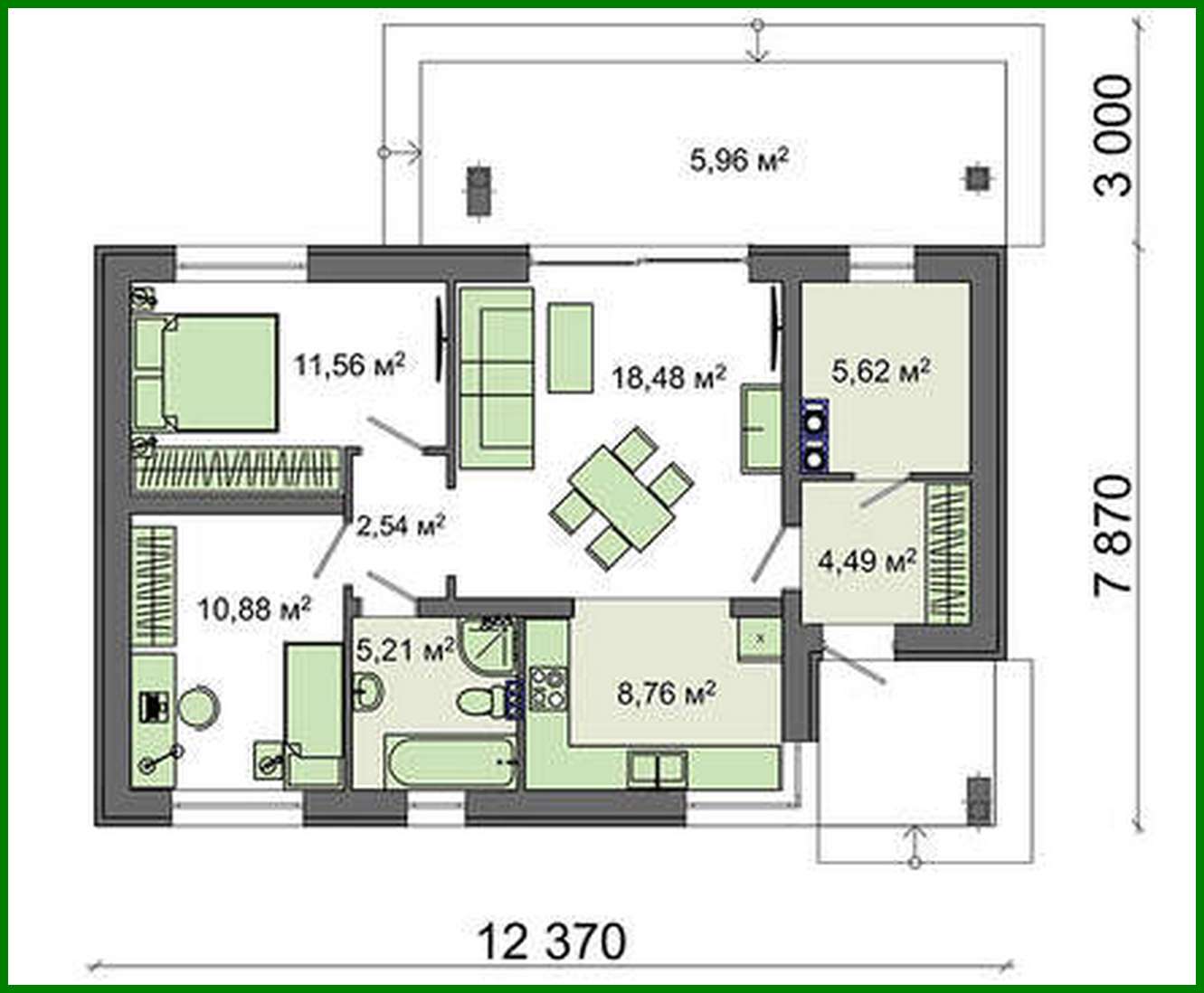 Visualization gallery - The project of a compact one-story house with a corner kitchen window