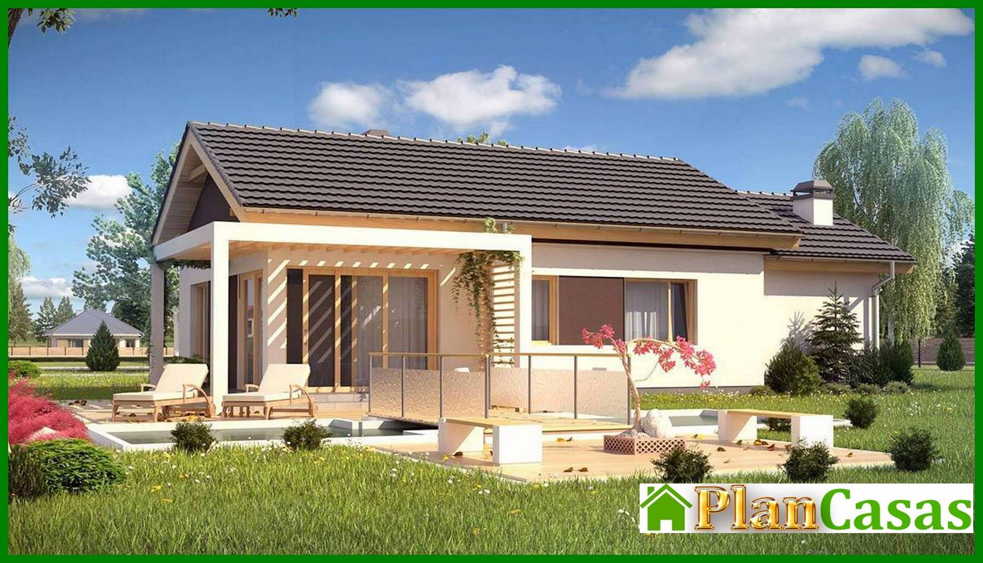 The project of a comfortable classic one-story house with a garage house plan