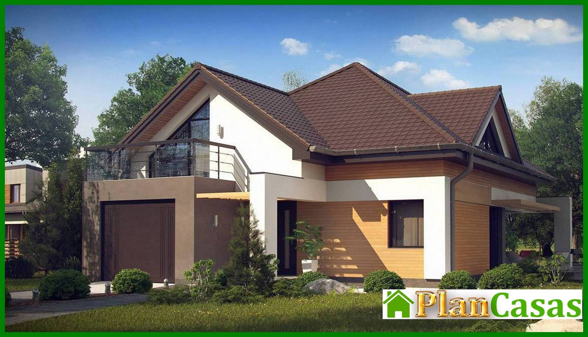 Project of a cottage with a frontal garage house plan