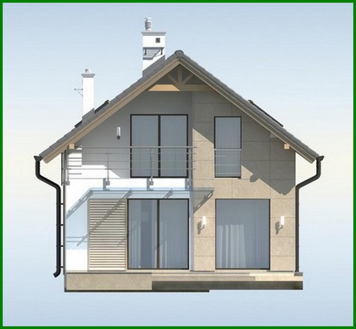 Visualization gallery - House project for a narrow plot, with a garage and a terrace above it