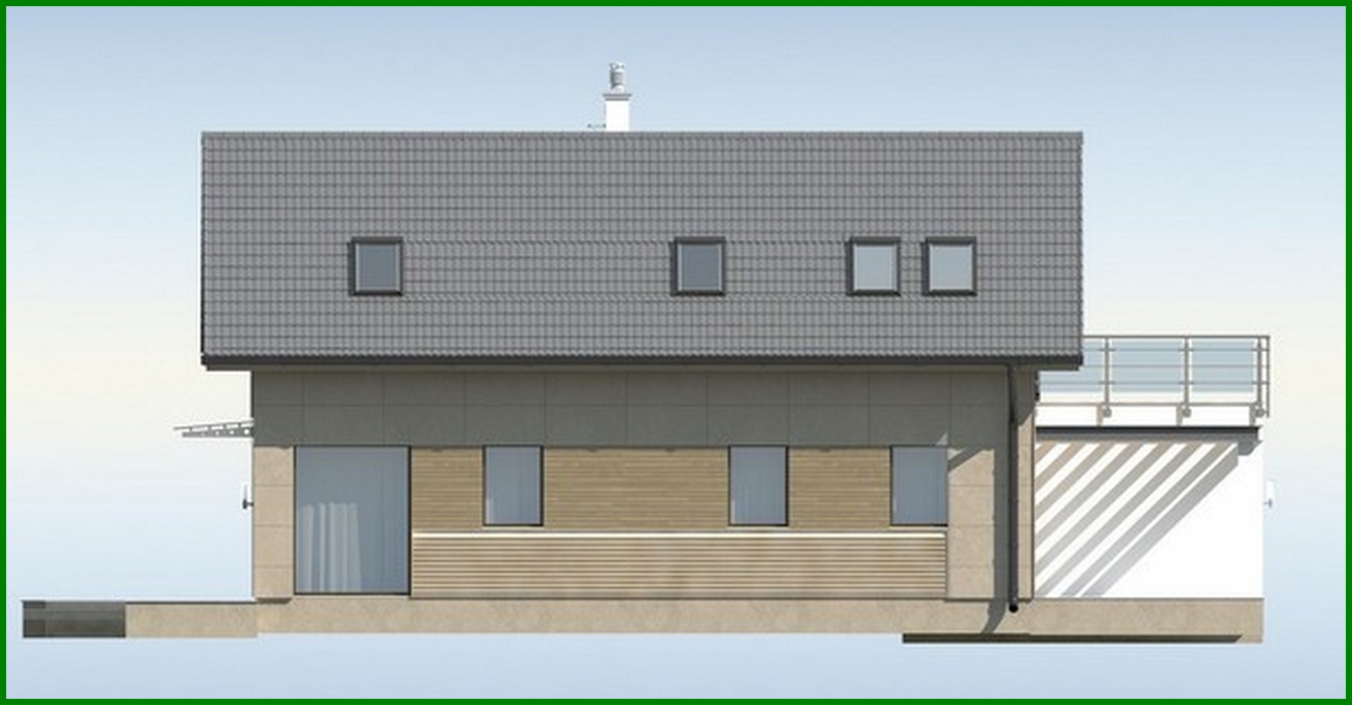 Visualization gallery - House project for a narrow plot, with a garage and a terrace above it