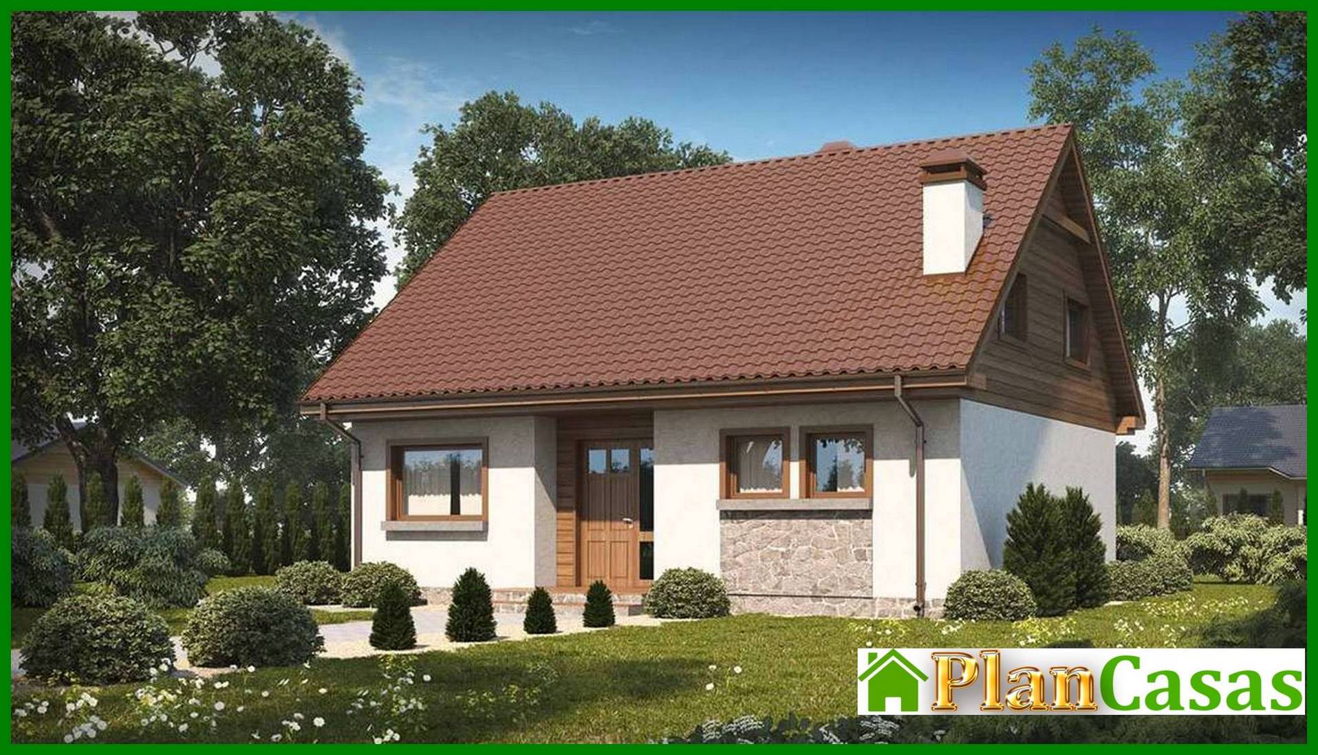 Project of a small eco house with an attic house plan
