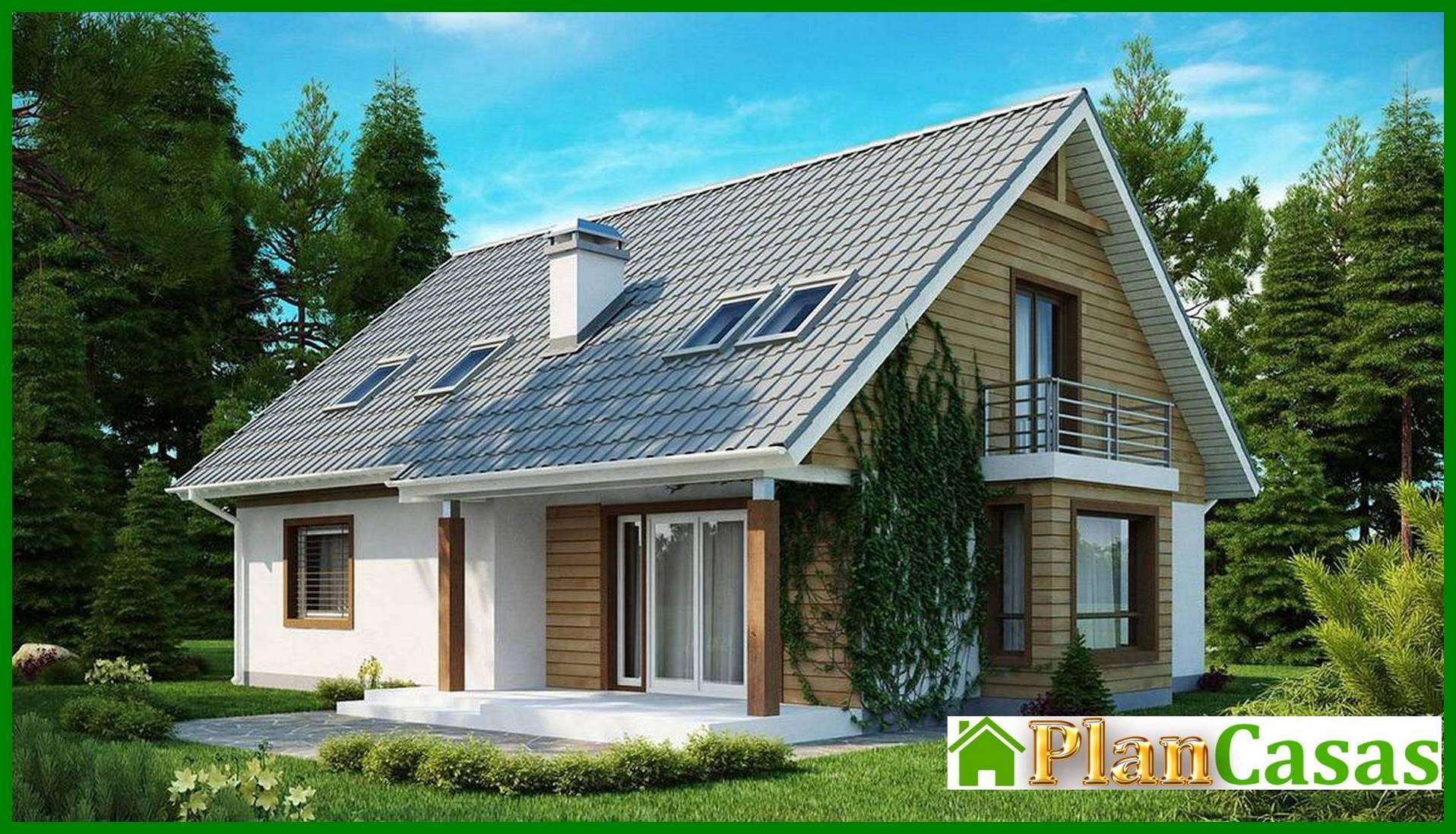 Visualization gallery - House project with an attic, bay window and balcony, stylish facade