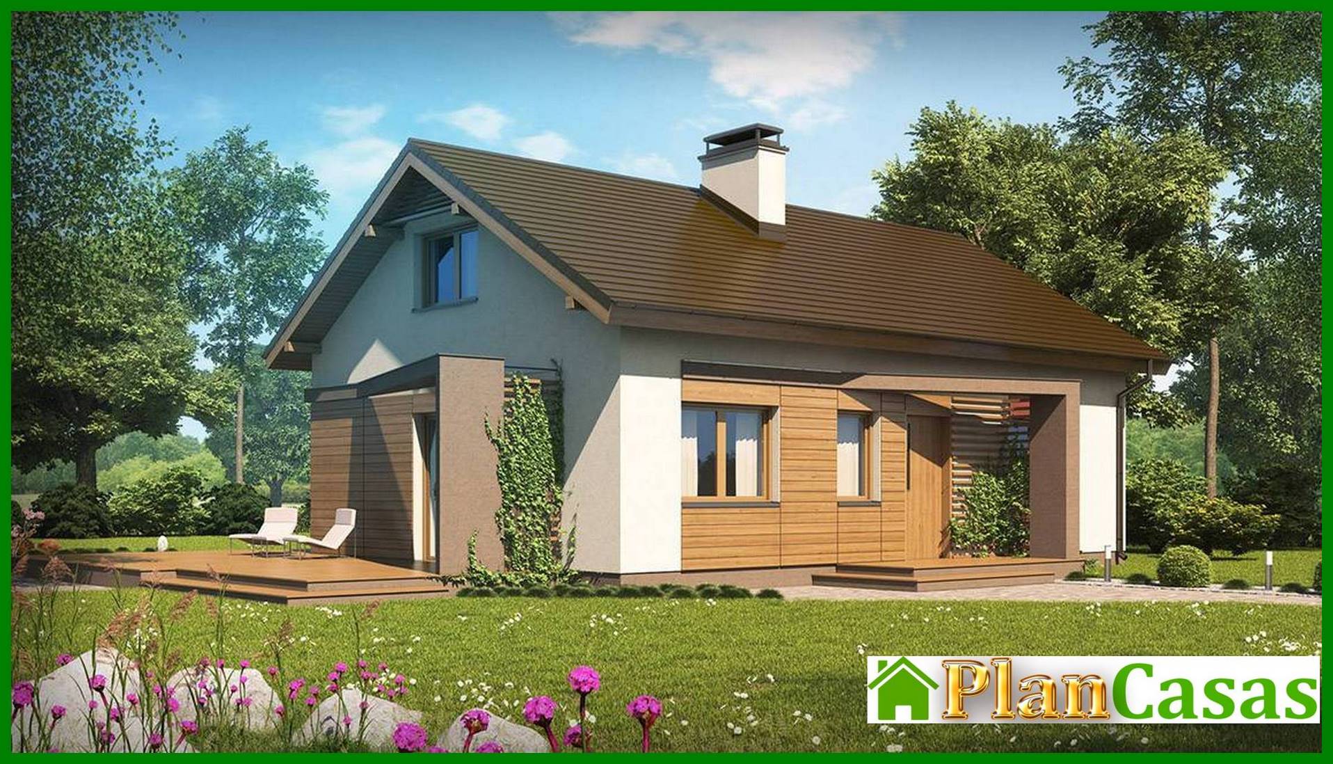 Visualization gallery - The project of a classic one-story country house with an attic and a gable roof