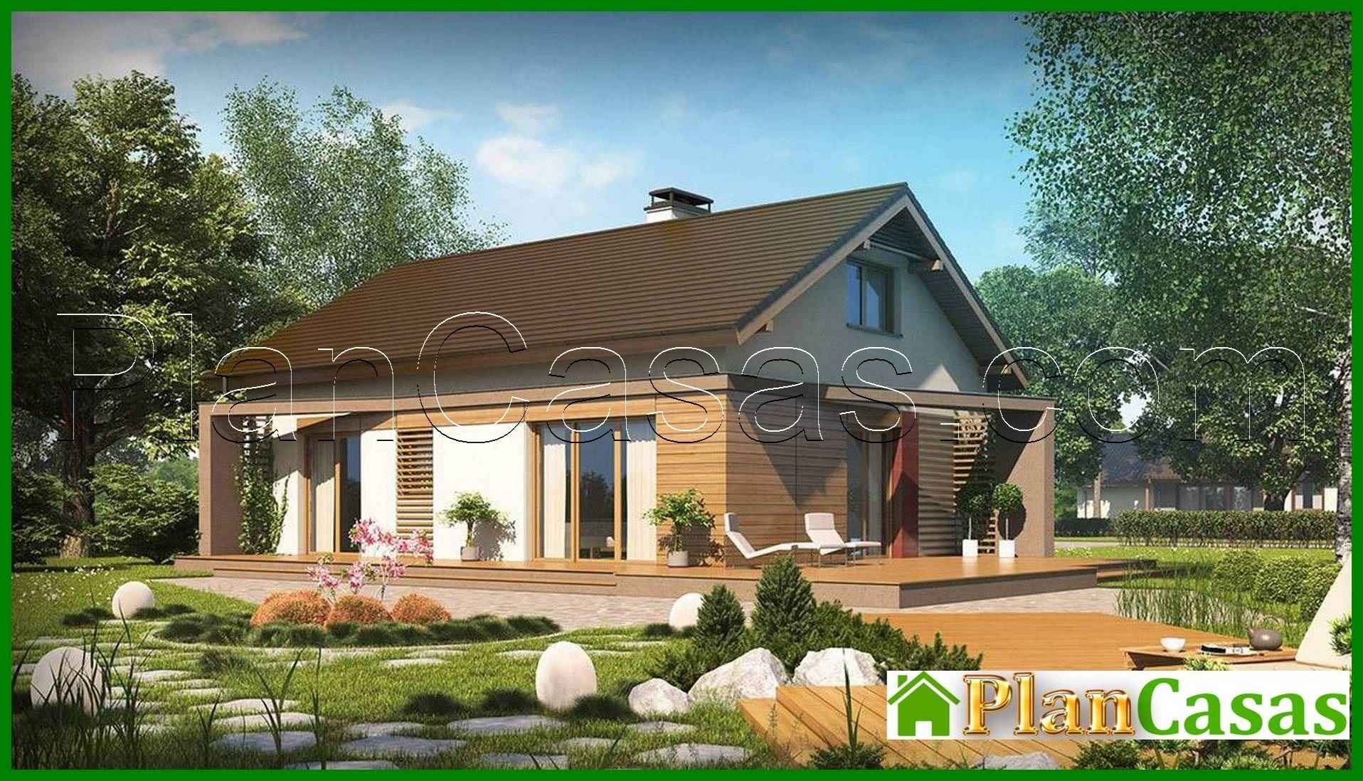 The project of a classic one-story country house with an attic and a gable roof house plan