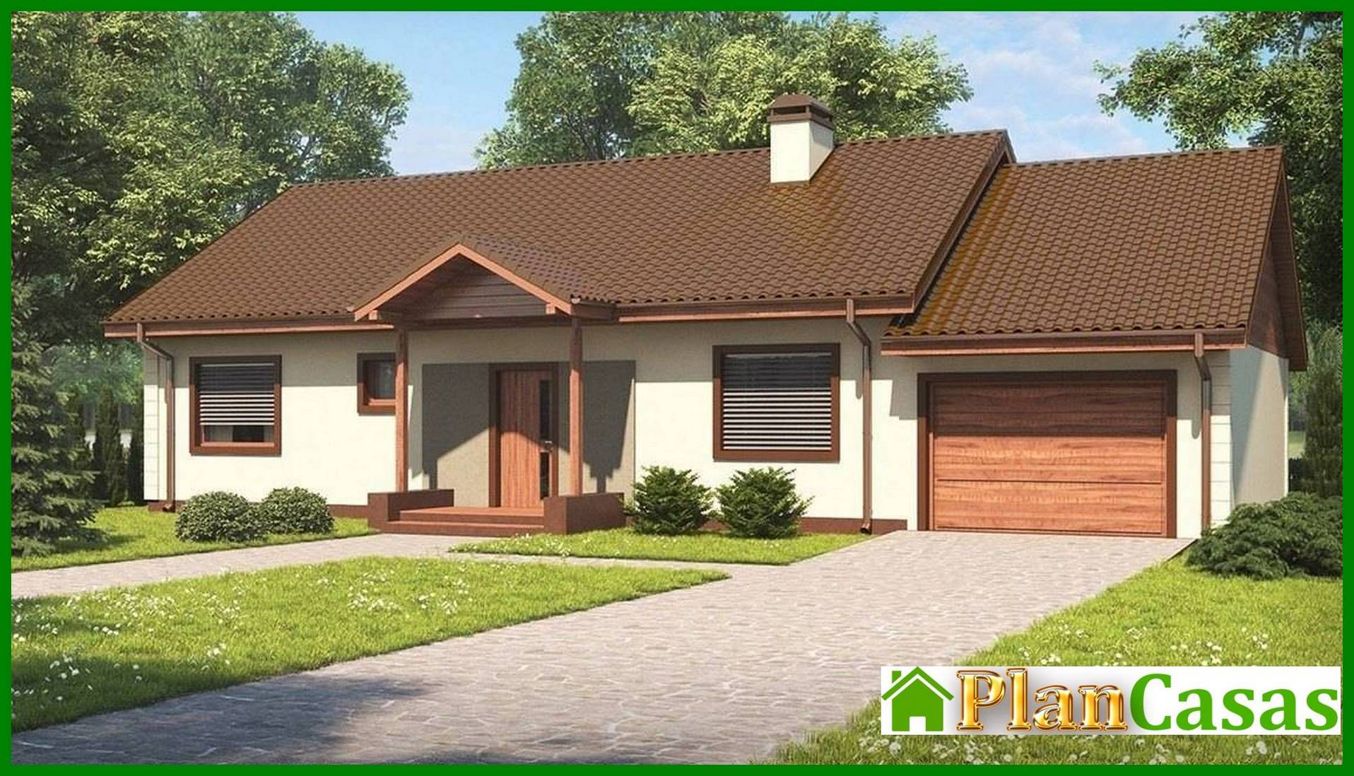 The project of a one-story country cottage with a garage house plan