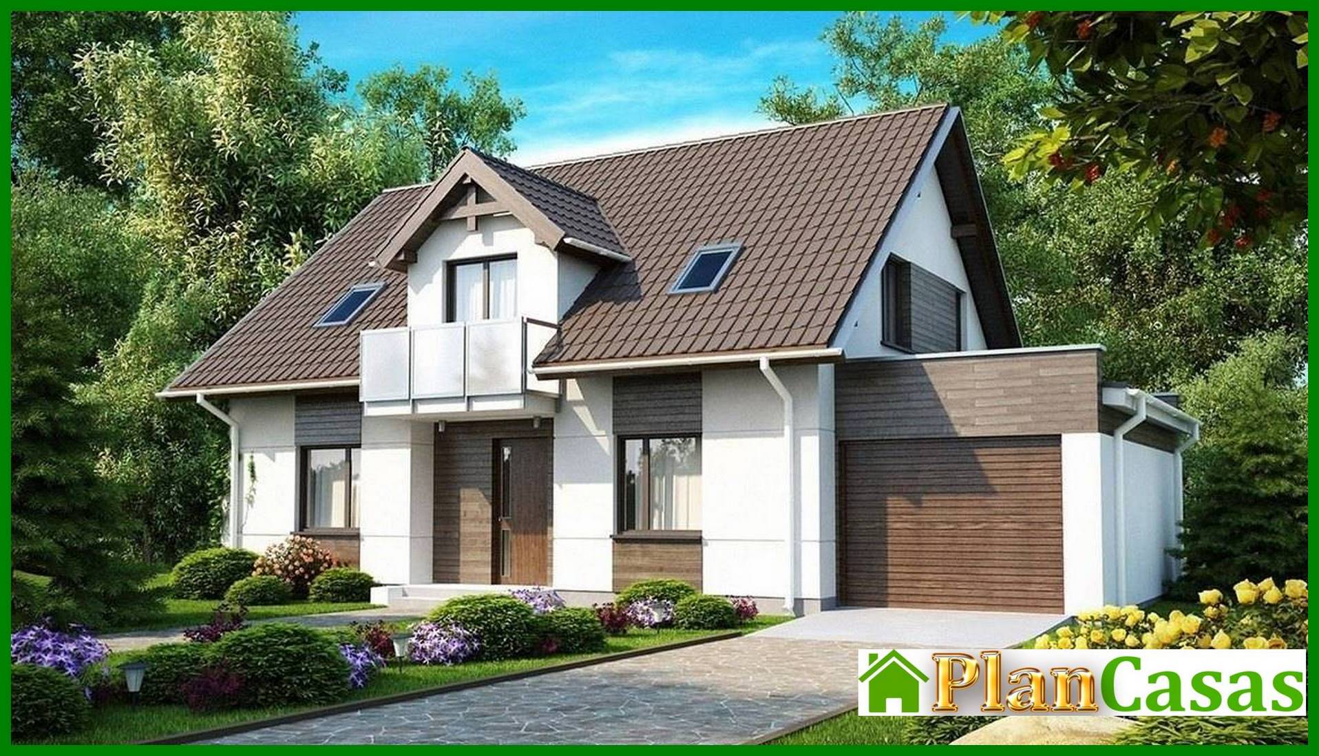 House project with a garage and an original attic house plan