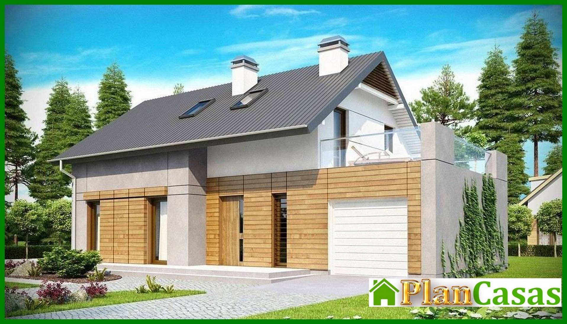 Cottage project with a terrace and modern elements house plan