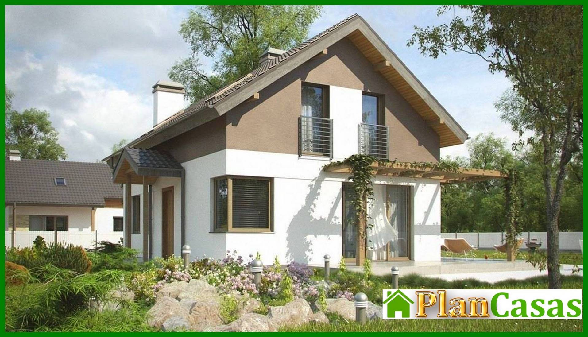 The project of a small country house with a corner window in the kitchen house plan