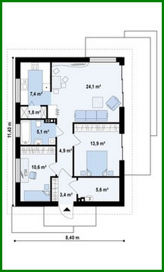 Visualization gallery - The project of a small one-story house with a convenient side entrance