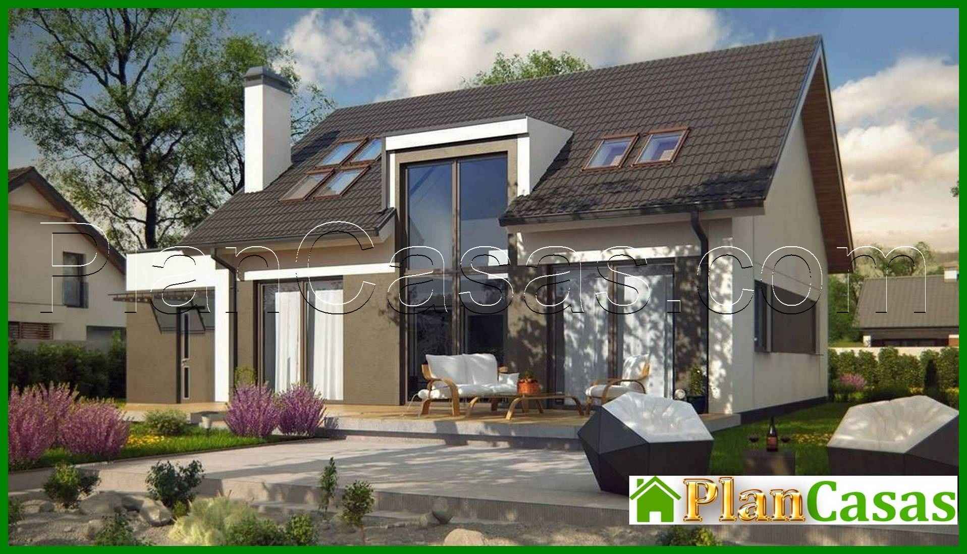 Visualization gallery - The project of a one-story house with an attic and a large front window in the living room