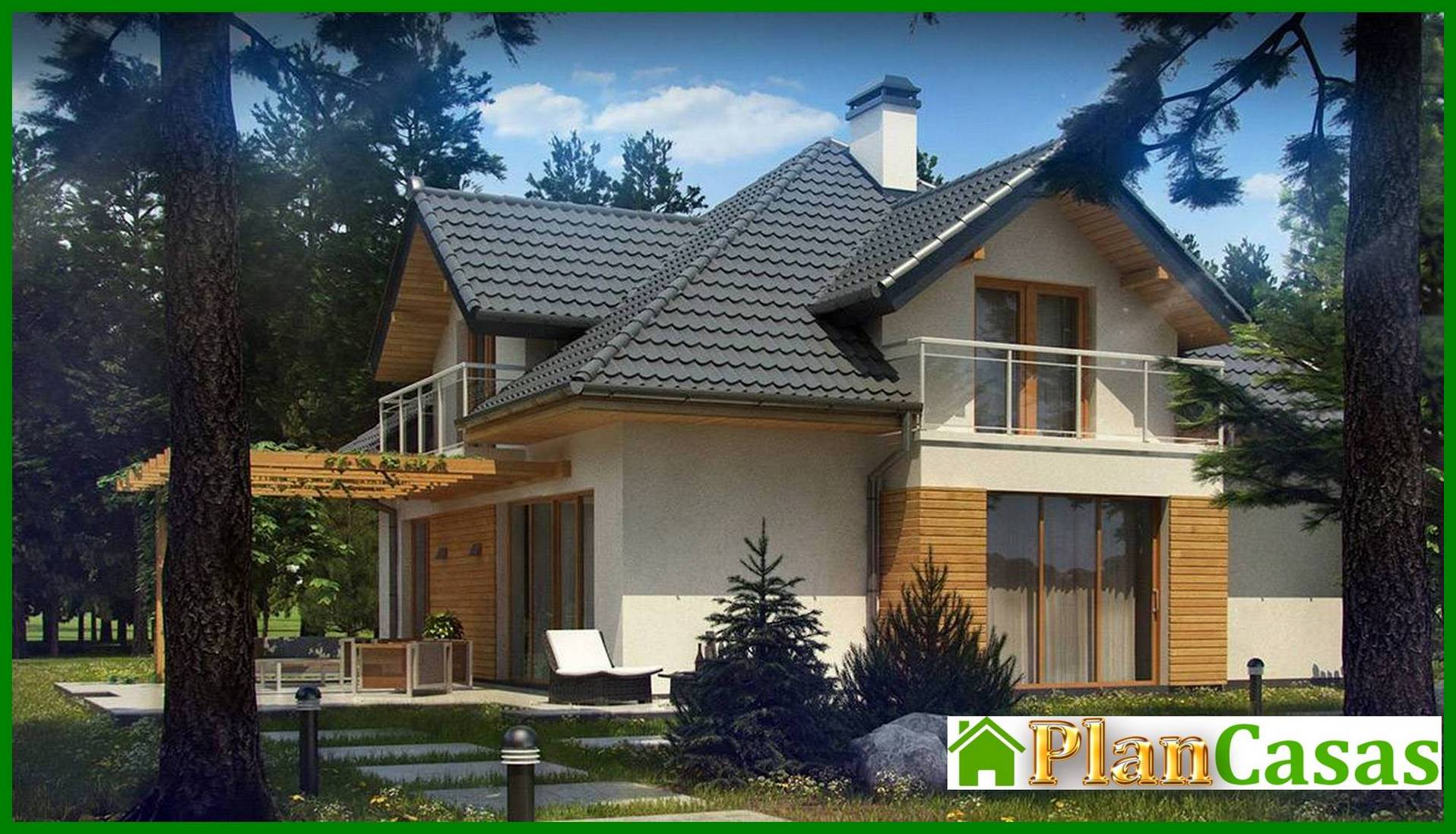 Visualization gallery - House project with facade windows and a garage for two cars