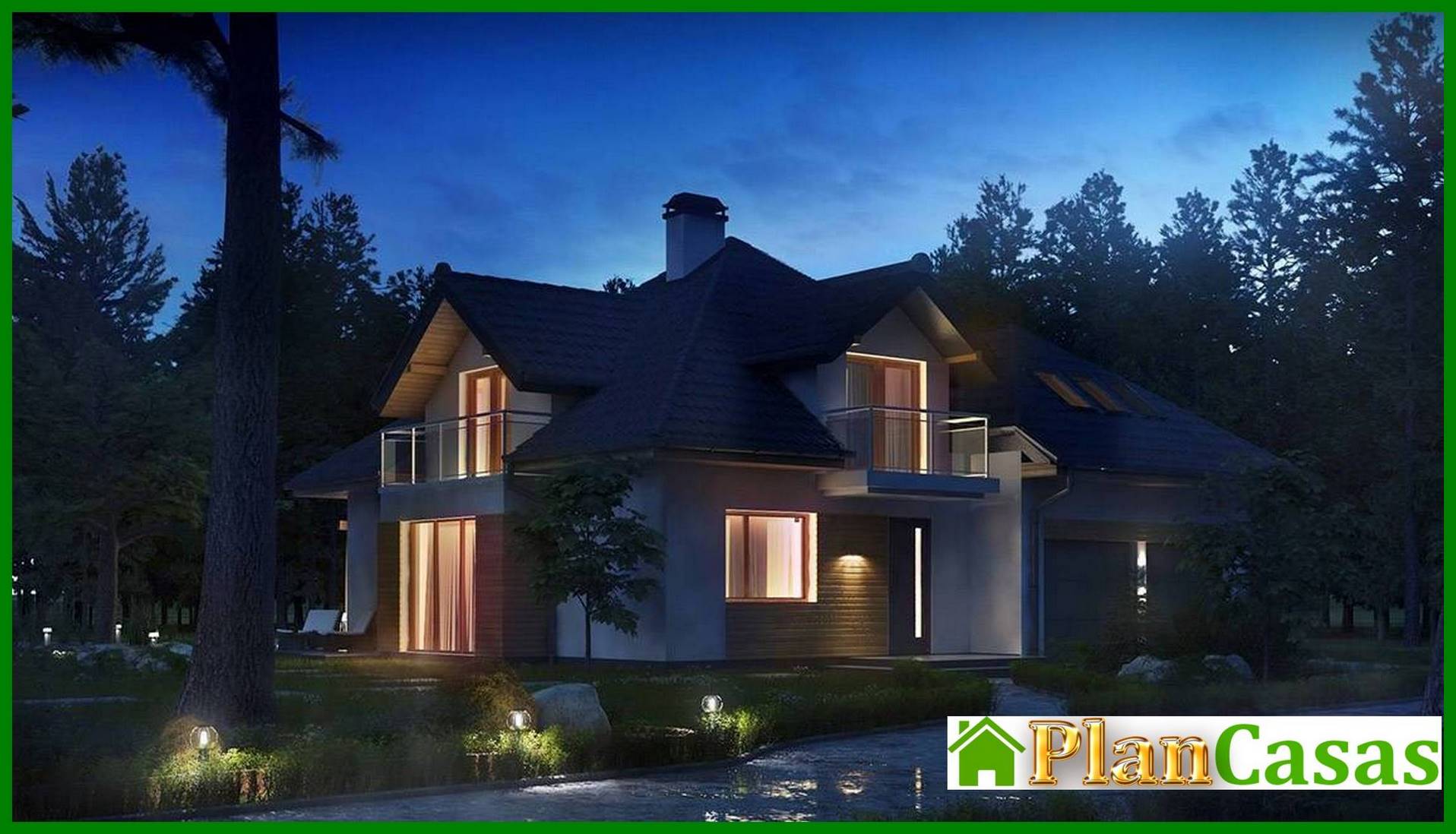 Visualization gallery - House project with facade windows and a garage for two cars