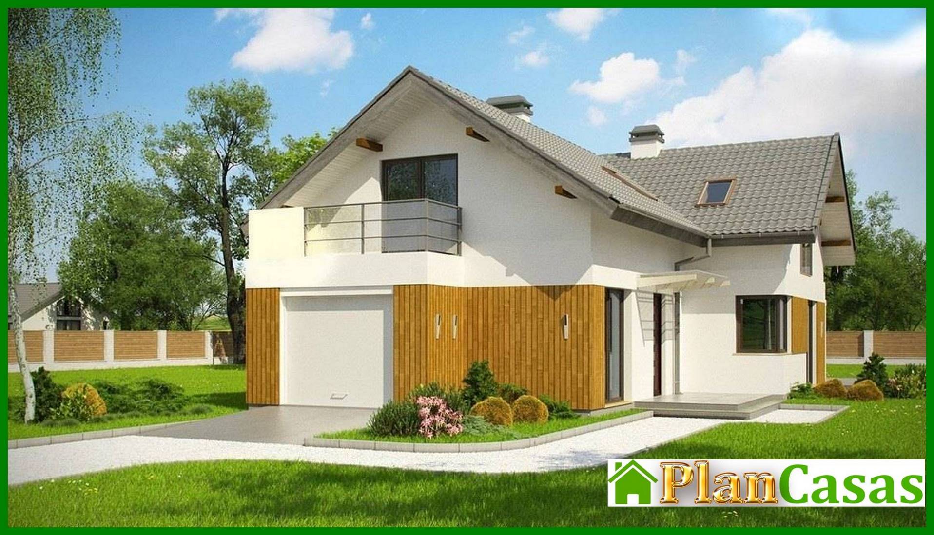 Mansard project with a balcony above the garage house plan