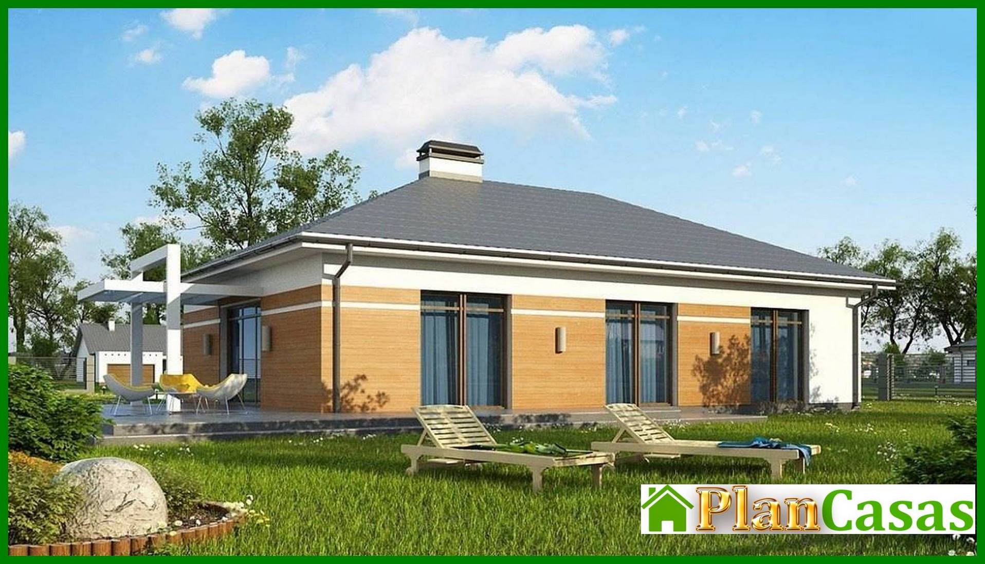 Visualization gallery - Project of a stylish one-story house with a large garage for 2 cars