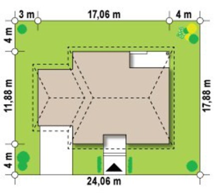 Visualization gallery - The project of a one-story summer classic house with a four-gable roof