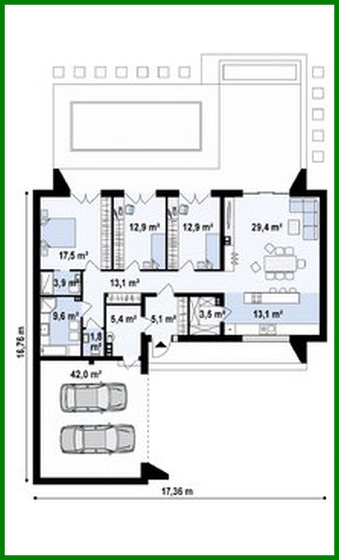 Visualization gallery - Project of a modern cottage with an area of 170 square meters. m with three bedrooms and bathrooms