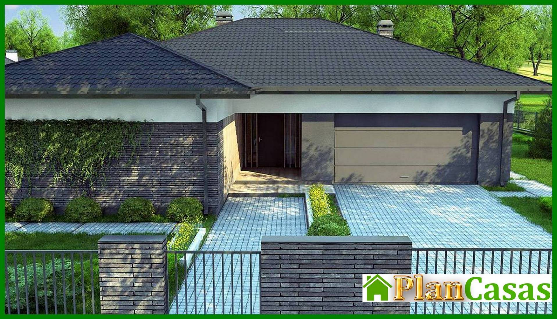 Visualization gallery - The project of a one-story house with an area of ​​186 square meters. m with artificial stone decor